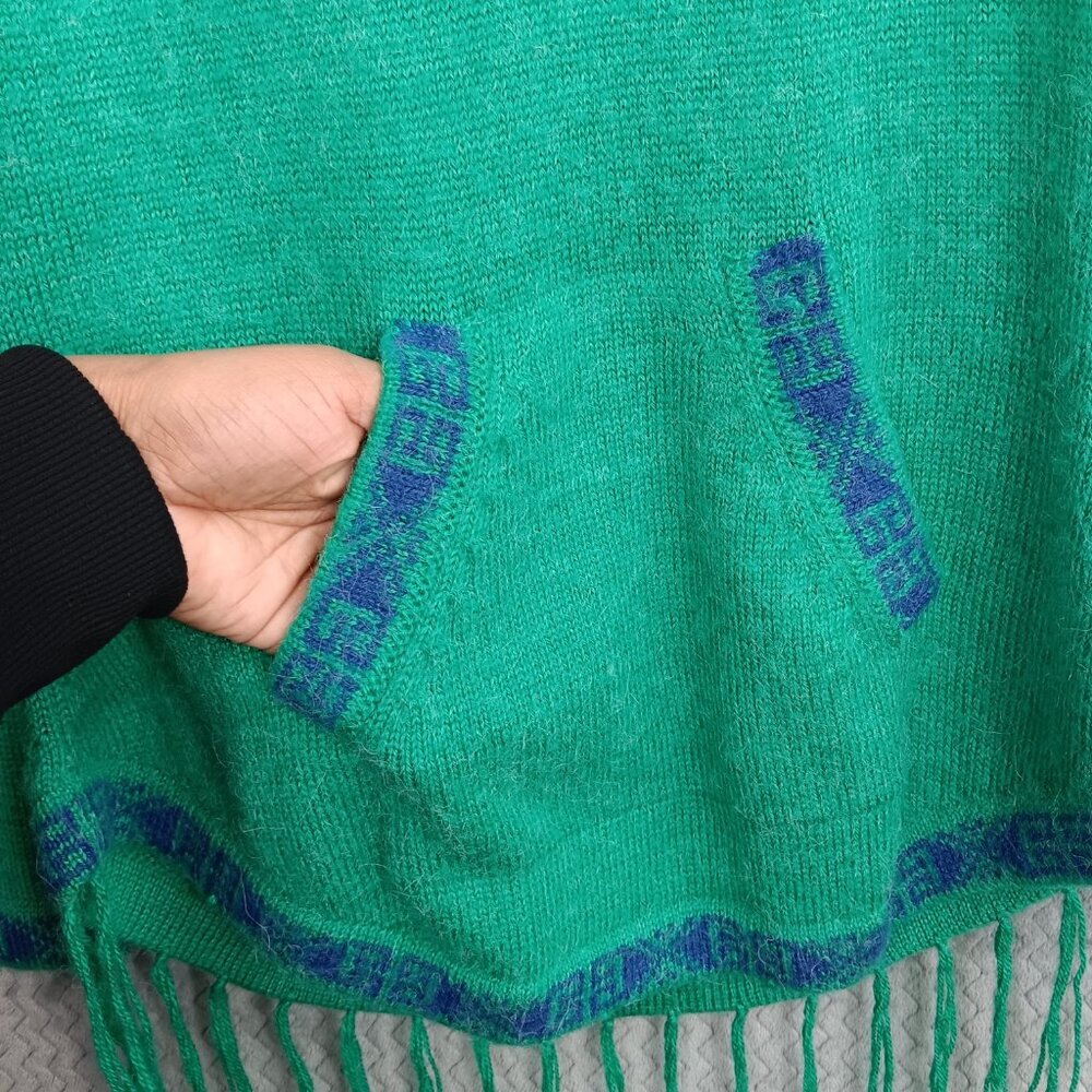 ALPACA CONNECTION Women's Hoodie Sweater XL Green Fringe Boho Hippie Aztec - Picture 5 of 8